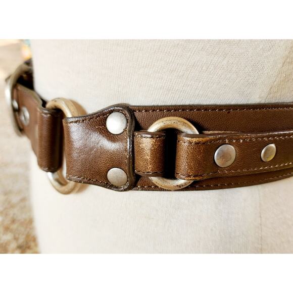 Vintage Ann Taylor Loft Brown Leather Belt XS Studded Western Distressed Rugged - Picture 5 of 8